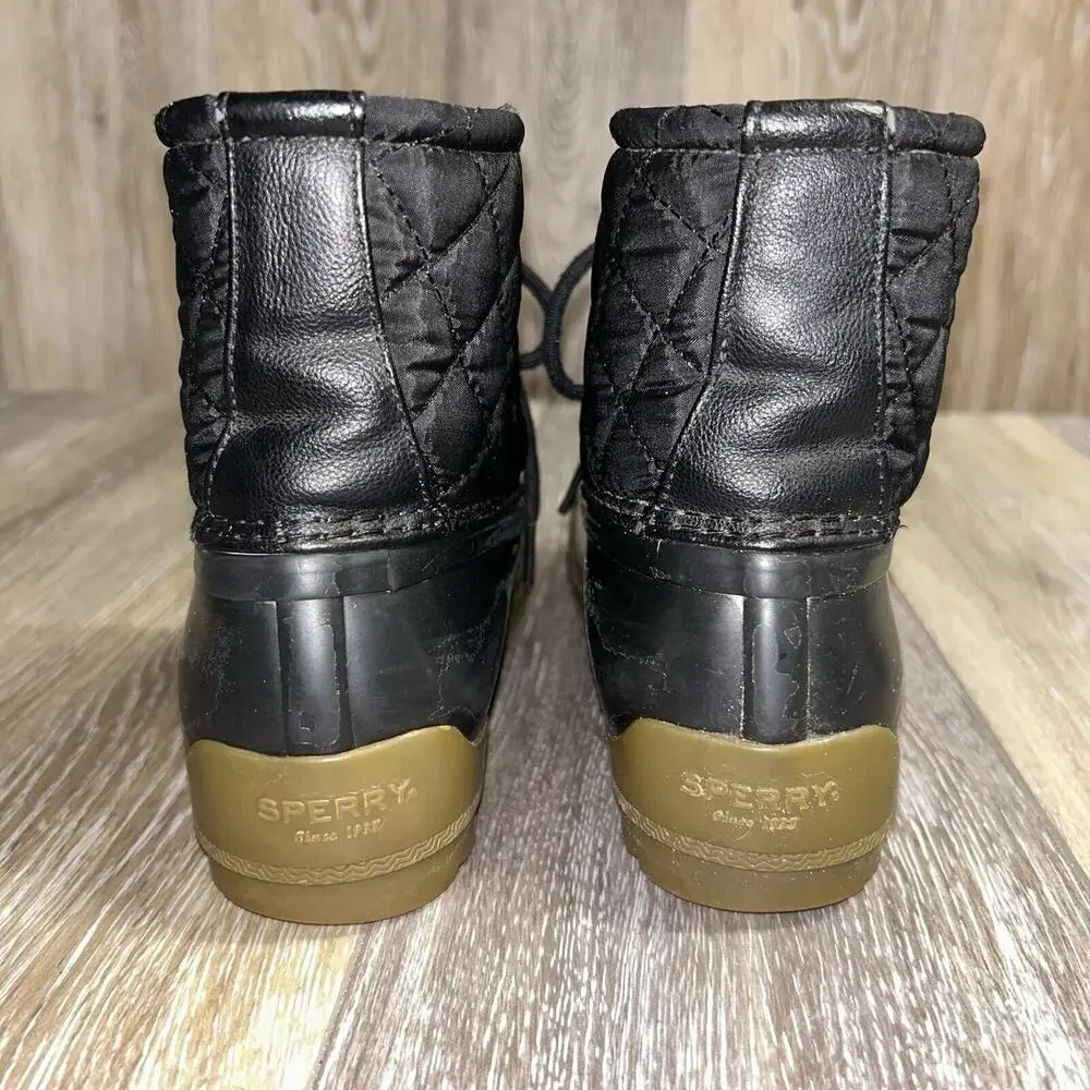 SPERRY SCK163758 Black Pink Youth US Size 3M Lace Up Quilted Duck Boots